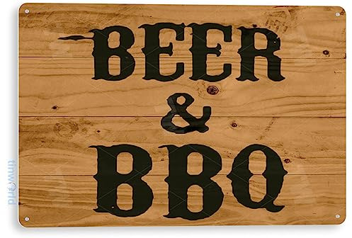 Tinworld Tin Sign: Beer & BBQ Rustic Kitchen Cottage Cabin Farm Lake Beach House Cave C070
