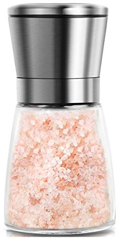 Mincham Manual Salt or Pepper Grinder for Professional Chef, Best Spice Mill with Stainless Steel Cap, Ceramic Blades and Adjustable Coarseness, Refillable Glass Body with 6OZ Capacity