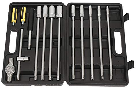 KATSU Jeu de Douilles Hex Extra Longues 3/8 12 Pièces 8-19mm Métrique avec Clé à Cliquet à Dégagement Rapide + Barres d'Extension + 200mm Joint de Barre Coulissante en T