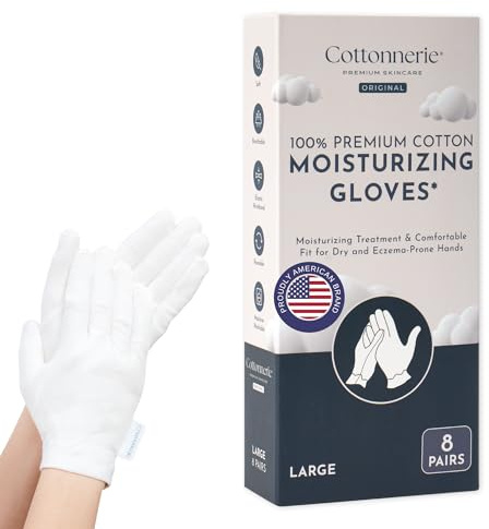 8 Pairs Cottonnerie Original Cotton Gloves for Dry Hands Sleeping, Moisturizing Gloves Overnight, Hand Moisturizer Gloves, Moisture Gloves for Dry Hands Overnight, Sleeping Gloves, Large