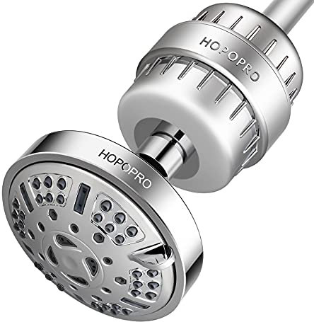 HOPOPRO Combo de cabezal de ducha de 9 modos y filtro de ducha de 18 etapas, cabezal de ducha filtrado de alta presión, cabezal de ducha de alta salida, agua purificadora para una vida saludable del