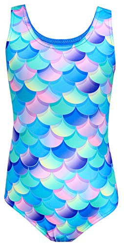 Aquarti Badeanzug Mädchen – Sportlicher Mädchen Badeanzug mit Ringerrücken Print, Farbe: Meerjungfrau Violett/Blau/Rosa, Größe: 140