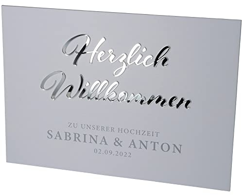 Goodtimes Willkommensschild Hochzeit mit persönlichen Namen & Datum 42x30 Silber