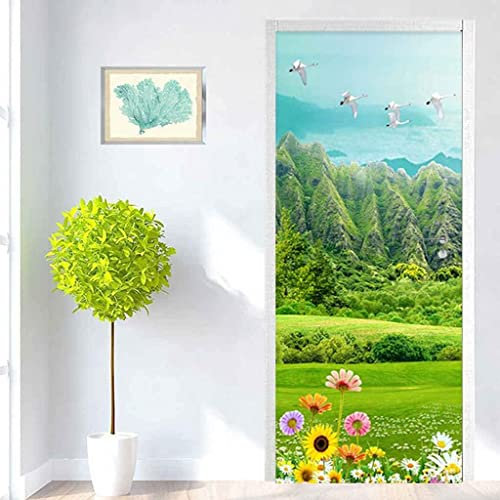 Adesivo Per Porte 3D Per Porte Interne, Paesaggio Di Boschi Verdi 80X200 Cm Fotomurali Autoadesivi Per Porte In Vinile, Carta Da Parati Soggiorno Cucina Camerette Art Applique Poster Foto