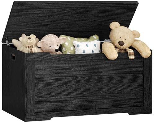 usikey 39.4” Storage Chest, Toy Chest, Toy Box with Safety Hinges, Lift Top Storage Bench, Supports 220 lb, for Living Room, Bedroom, Entryway, Black