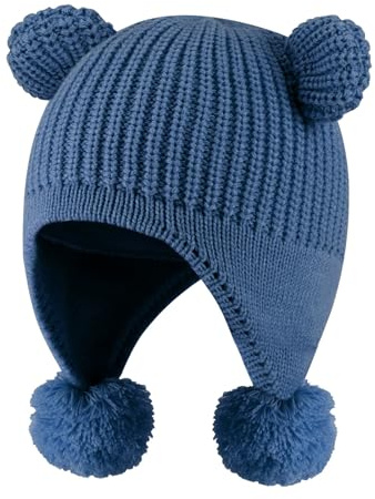 KAKU NANU Dryck Mössa Vinter 6-4 år Pompons Varm Öra Kepsar,Mössa med Öron Dricka Flicka Pojke Vit Rosa Grå Blå, Blå, 2-4 år