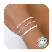 CASSIECA 3Pcs Armband Damen Silber Armbänder Silver Armband Set Verstellbare Stapelbare Kettenarmband für Damen Mädchen