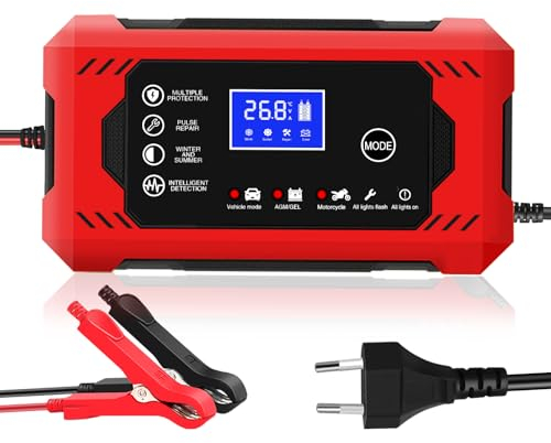 10A Autobatterie Ladegerät, 12V Smart vollautomatische KFZ Batterieladegerät mit Erhaltungsfunktion Temperaturkompensation LCD-Bildschirm, für Auto LKW Motorrad Rasenmäher Boot Marine Batteri