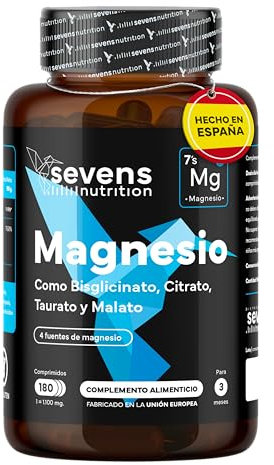 Magnesio Completo Premium – 418 mg di Mg Elementare per Dose – 4 Forme di Alta Qualità: Magnesio Bisglicinato, Citrato, Malato e Taurato – Alta biodisponibilità – 180 compresse – Sevens