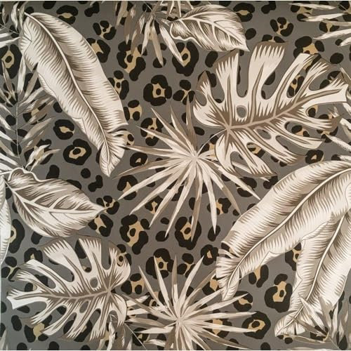 Tropical Leopard Chocolate Brown Wallpaper - Animal Print Leaves Botanical Metallic Gold Effect - Stylish Feature Wall