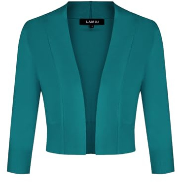 LADI TREND Cardigan court élégant ouvert sur le devant pour femme - Style vintage - Manches 3/4, Vert, XXL