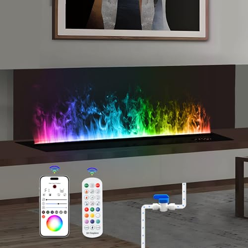 Mexhom Wasserdampf-Kamin, automatische + manuelle Befüllung, eingebauter elektrischer Kamin, mehrfarbiger 3D-Flammeneffekt, APP-Fernbedienung [180cm] heizt Nicht