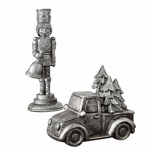 Loberon Deko-Figur 2er Set Mariola, handbemalt, Zinnfiguren-Optik, Weihnachtsfiguren, Weihnachtsdekoration, Weihnachten, Polyresin, antiksilber