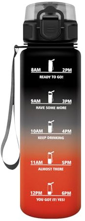 Bouteille d'eau Sport 1L, Gourde Marqueur de Temps, Gourde Motivation avec Filtre, Bouteille d'eau Anti-Fuite, Reutilisable pour Randonnée, Cyclisme, Bureau, Extérieur, Camping, Voyage, Fitness