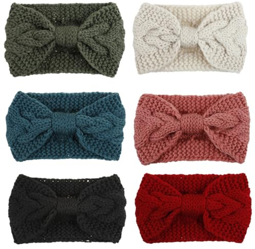 CLISPEED 6 pièces Bandeaux Tricotés pour Femmes Lot de Accessoires de Cheveux Élastiques Oreilles Écharpes Chaudes Noir Beige Rouge Rose Vert Poste et Vert Olivâtre