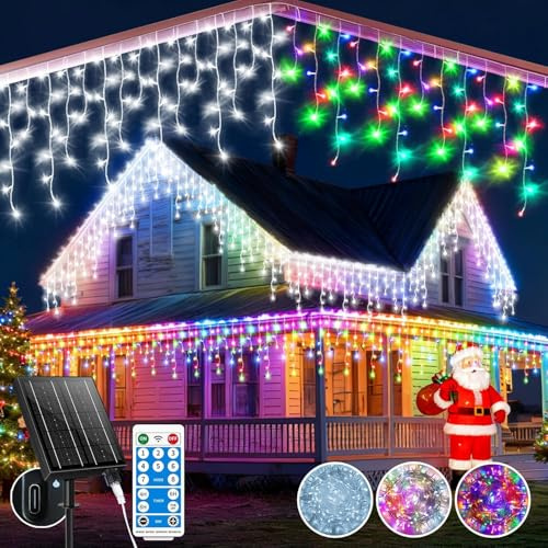 RJEDL 2500mAh Solar Luci di Natale da Esterno,25+5M 800LED 3 In 1 Impermeabile LED Tenda Luci Natale,Con 8 Modalità & Timer e Memoria Luci di Natale da Esterno Colorate