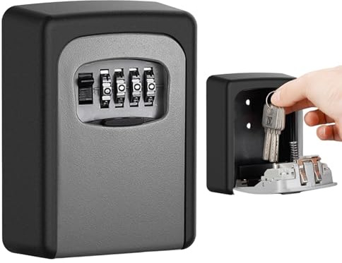 4-Digit Combination LockBox, Key Safe Wall Mounted for Spare House Keys, Waterproof Key Lock Box Outdoor Indoor for Home Garage Office School(COLOR:Grey)