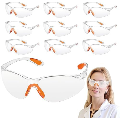 Nucalt Paquete de 10 gafas de seguridad transparentes para el trabajo, gafas de seguridad, gafas protectoras a prueba de polvo, gafas de protección ocular para adultos para el trabajo, construcción