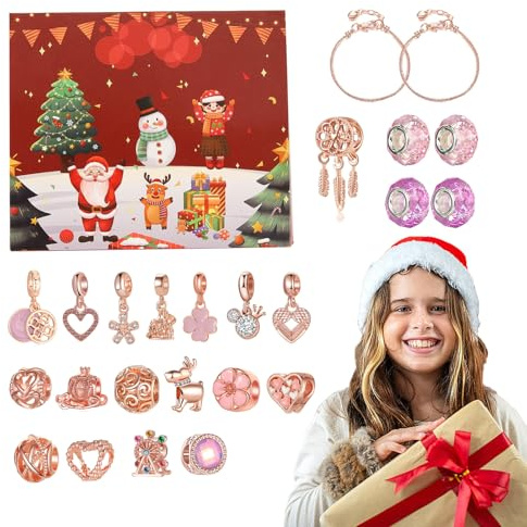 Jul adventsarmband – 24 dagars pysselbehov – charmarmband nedräkningskalender | För barn vuxna familjefester julstrumpa fyllmedel festgåva skolaktivitet vinterfest