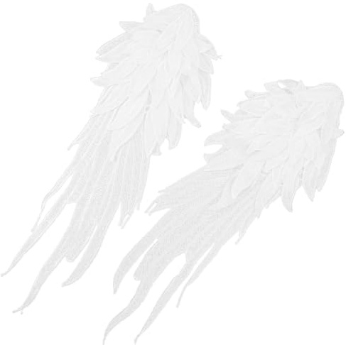 SHINEOFI Decorative Angel Wing Lace Appliques Embroidered Sewing Patches for Clothes Repair and DIY Decoration White Wings for Sweaters Cushions Shoes and Accessories
