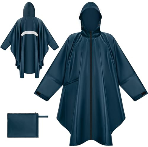 BTNEEU Poncho de pluie imperméable - Fermeture éclair - Capuche et manches - Veste de pluie longue - Randonnée, camping, extérieur