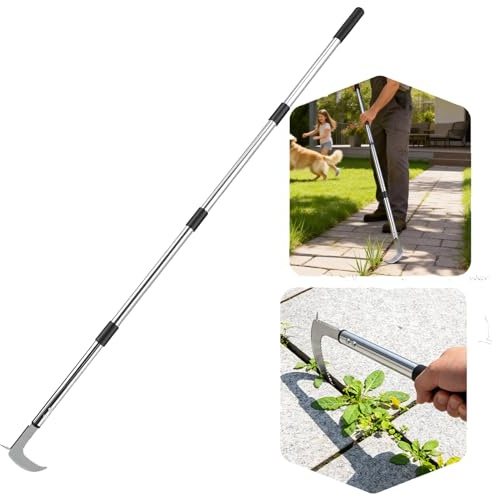 Strixorn Manuale per Diserbo con Manico Lungo, Estirpatore Erbacce Manuale Regolabile da 60-160 cm con Bordo Seghettato, Coltello da Diserbo Manuale in Acciaio Inossidabile per Cortile Prato Atio