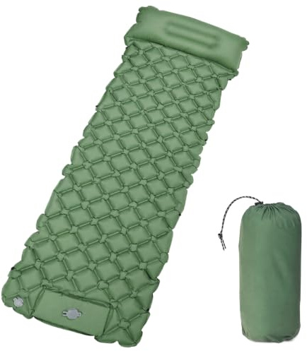 Colchoneta aislante autoinflable para camping, 200 x 70 x 7 cm, extra ancha, ultraligera, con bomba de pie y almohada, colchón ergonómico para camping, senderismo, tienda de campaña, viajes, color