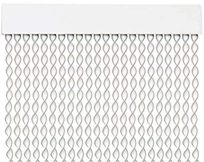 MERCURY TEXTIL Cortina para Puerta Tiras PVC 200x90cm，Cortina para Puerta Exterior，10 Color (Blanco+Filo Gris R3)