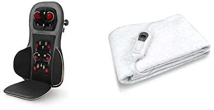 medisana MC 825 Shiatsu Massageauflage für Rücken und Nacken, Massagesitzauflage mit Akupressur, Nackenmassage, Wärmefunktion, 3 Intensitäten, Rotlichtfunktion & HU 665 Wärmeunterbett, 150 x 80 cm