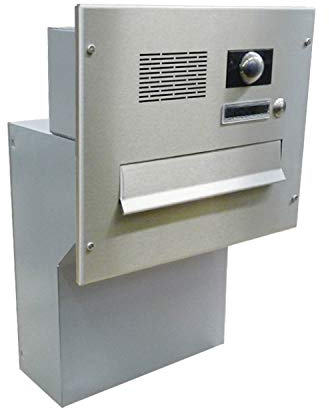 F-046 Edelstahl Mauerdurchwurf Briefkastenanlage mit Klingel, Sprechsieb & Kamera (Tiefe: 19-27 cm) - LETTERBOX24.de
