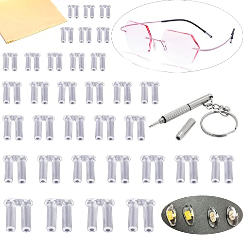 YouU 1,4/1,5/1,6/1,7/1,8/2,0 mm Randloses Brillenzubehör Brillenreparaturwerkzeug für Brillenreparaturteile mit Schraubendreher Nasenpads Brillenputztuch Set 130 Stück