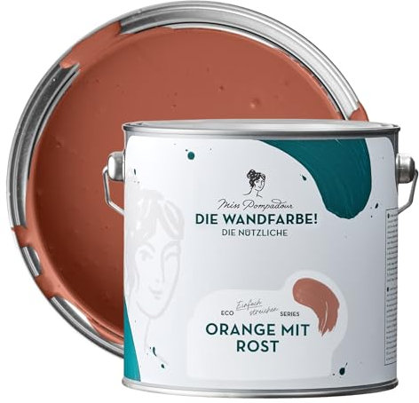 MissPompadour abwaschbare Wandfarbe Orange mit Rost 2,5L - hohe Deckkraft & Ergiebigkeit - matte, scheuerbeständige Innenfarbe - geruchsarm, wasserbasiert, atmungsaktiv - Die Nützliche