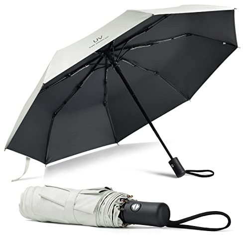 Vicloon Regenschirm, Taschenschirm Auf-Zu-Automatik, Regenschirm Sturmfest, 210T Teflon-Beschichtung, lLeicht, Stark, für Herren und Damen (Elfenbeinweiß)
