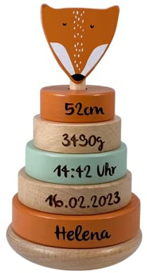 Torre impilabile in legno Mr. Fuchs I giocattolo personalizzato per bambini I regalo per nascita