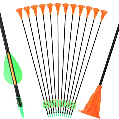 wolfman Tiro con Arco Ventosas Flechas de Fibra de Vidrio con Ventosas Fijas Seguras para Jóvenes Principiantes para Juego de Práctica de Tiro 12 Pack
