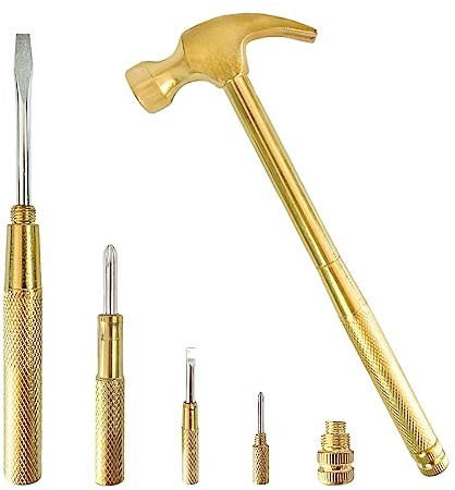 Small Metal Hammer & Screwdriver, 6 in 1 Multitool Hammer Set Screwdriver Tools (Gold)