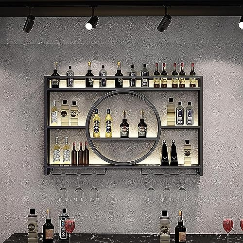 Modern Metal Wall Mounted Wine Rack, Wine Rack For Cupboard, Bar Unit Wall Wine Display Racks, Multifunctional Iron Champagne Stemware Wine Glass Rack for Home, Restaurant, Bar (Black,140x15x80cm)