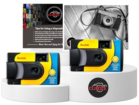 Lot d'appareils photo jetables – Comprend 2 appareils photo jetables Kodak Daylight Saver à usage unique avec 39 EXP et carte de conseils pour photographie Clikoze