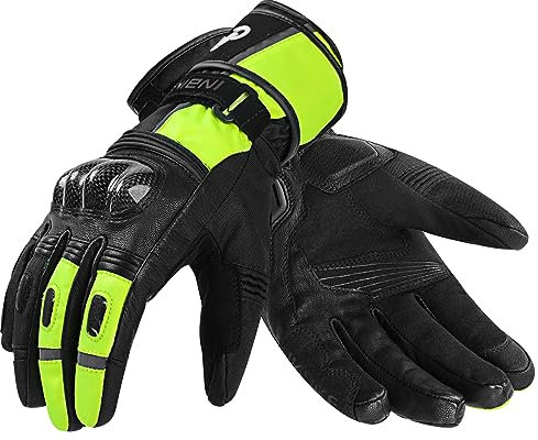 INBIKE Guantes Moto De Piel Cuero para Hombre con Función De Pantalla Táctil, Guantes De Motocicleta Calentitos Cortavientos E Impermeables para Invierno(IM866 GN-S)