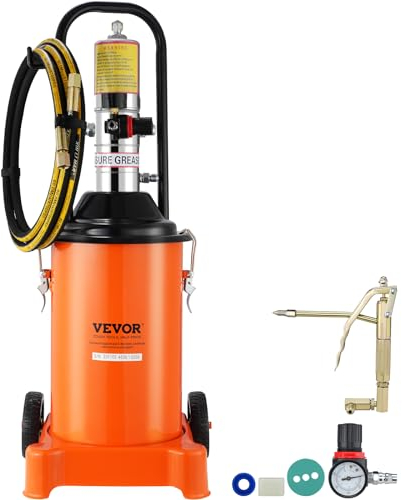 VEVOR Bomba de Grasa Neumática Relación de Presión 50:1 Bomba de Cubo de Grasa Neumática de 12 L Pistola de Grasa Bomba de Grasa con Ruedas y Manguera de 4 m Boquilla de 360° Conexión NPT Estándar