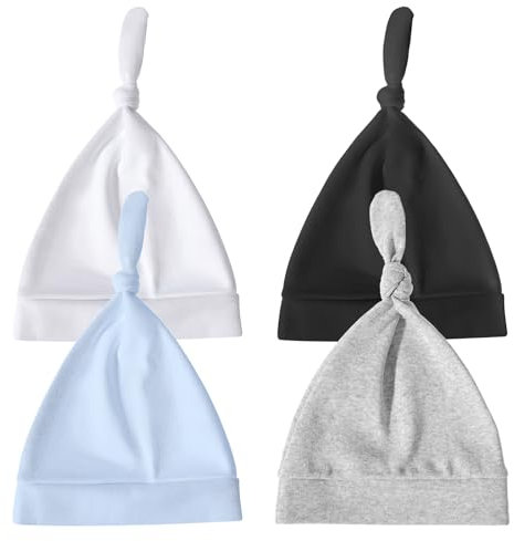 4 Pack Babymütze Erstlingsmützen Für Neugeborene - Beanie Mit Knoten Für Jungen Und Mädchen - Kratzfeste Fäustlinge