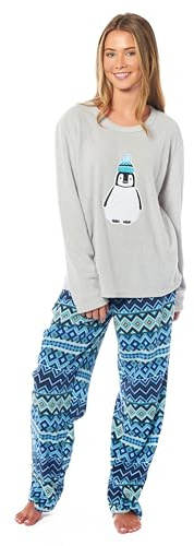 Daisy Dreamer Womens Pyjamas Set Thermal Fleece Soft Warm Animal Design Sleepwear Loungewear Pjs Winter, Large Penguin
