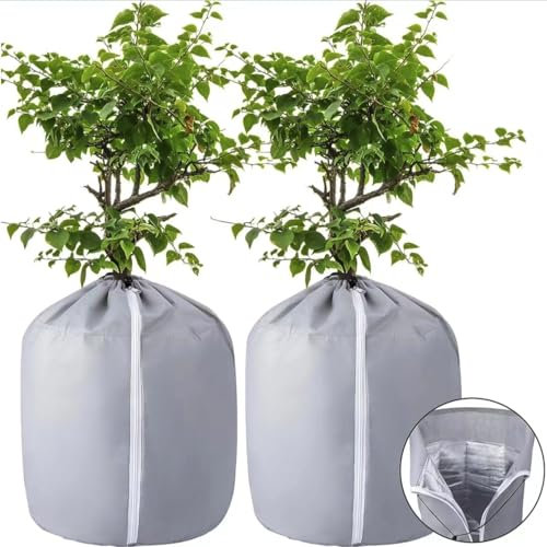 Shyllin Housses de Protection en Pot pour Plantes, Voile hivernage Plante Exterieur 50x45cm, Voile d'hivernage Protection Plantes en Pot avec Zip&Cordon, Sac de Protection Thermique Pot de Fleurs