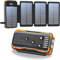 Solar Powerbank 27000mAh, Tragbare Ladegerät mit 4 Faltbar Externes Solarpanel ladegeräte 4 Integrierten Kabeln, Solar Power Bank Externer Akku mit 2 LED Taschenlampe für Smartphones, Tablets (Orange)