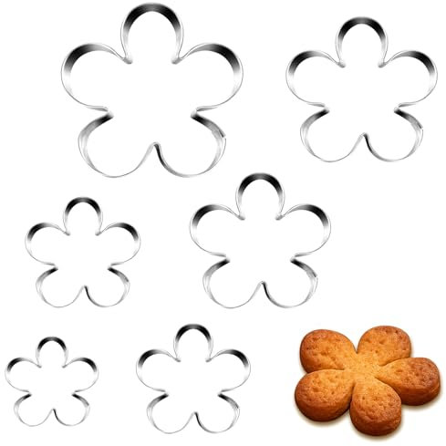 Grevosea Daisy Cookie Cutter, 6 Pcs Flower Cookie Cutters Stainless Steel Five-Petal Flower Fondant Biscuit Pastry Cutter for Valentine's Day Christmas Holiday Baking (6 Size)