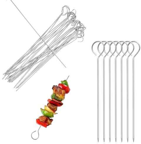 80 Piezas Brochetas Barbacoa con Anillo, MUNTE Brochetas Acero Inoxidable, Palos Pinchitos Reutilizable, Fácil de Limpiar, Adecuado para Barbacoas Familiares y Picnics al Aire Libre(2,5mm x 15cm)