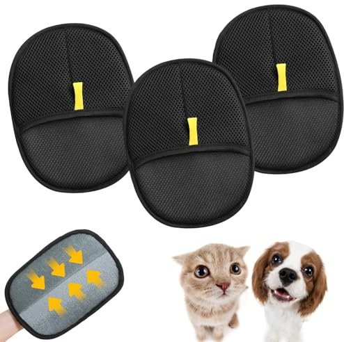 BFSYRR Pet Hair Removal Glove, 3 Pcs Cat Grooming Glove, Double Sided Dog Grooming Glove, Reusable Efficient Cat and Dog Hair Remover for Furniture, Carpet, Car Seat, Sofa