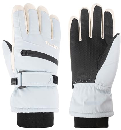 QKURT Guantes de Esquí de Invierno Impermeables Antideslizantes de Felpa Mitones Guantes Termicos para Niños Niñas 6-12 Años (Azul)