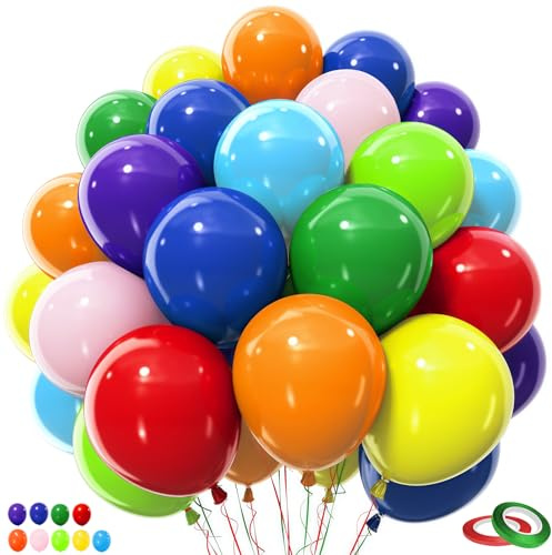 Rainbow Balloons 100 Pack, YianHien 12 Inch Thick Latex Assorted Multicoloured Rainbow Party Balloons, Colorful Birthday Balloon Decorations for Birthday Party Wedding Celebration