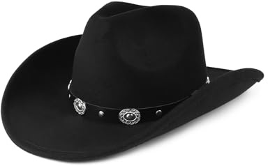Zylioo S/M/L/XL/XXL western cowboyhattar för stora/små huvuden, brett brätte filthatt, Trilby Fedora hatt med bältesspänne, Cowboy-Svart, XL/XXL